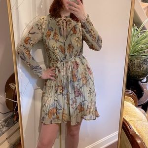 sage green floral shift swing dress